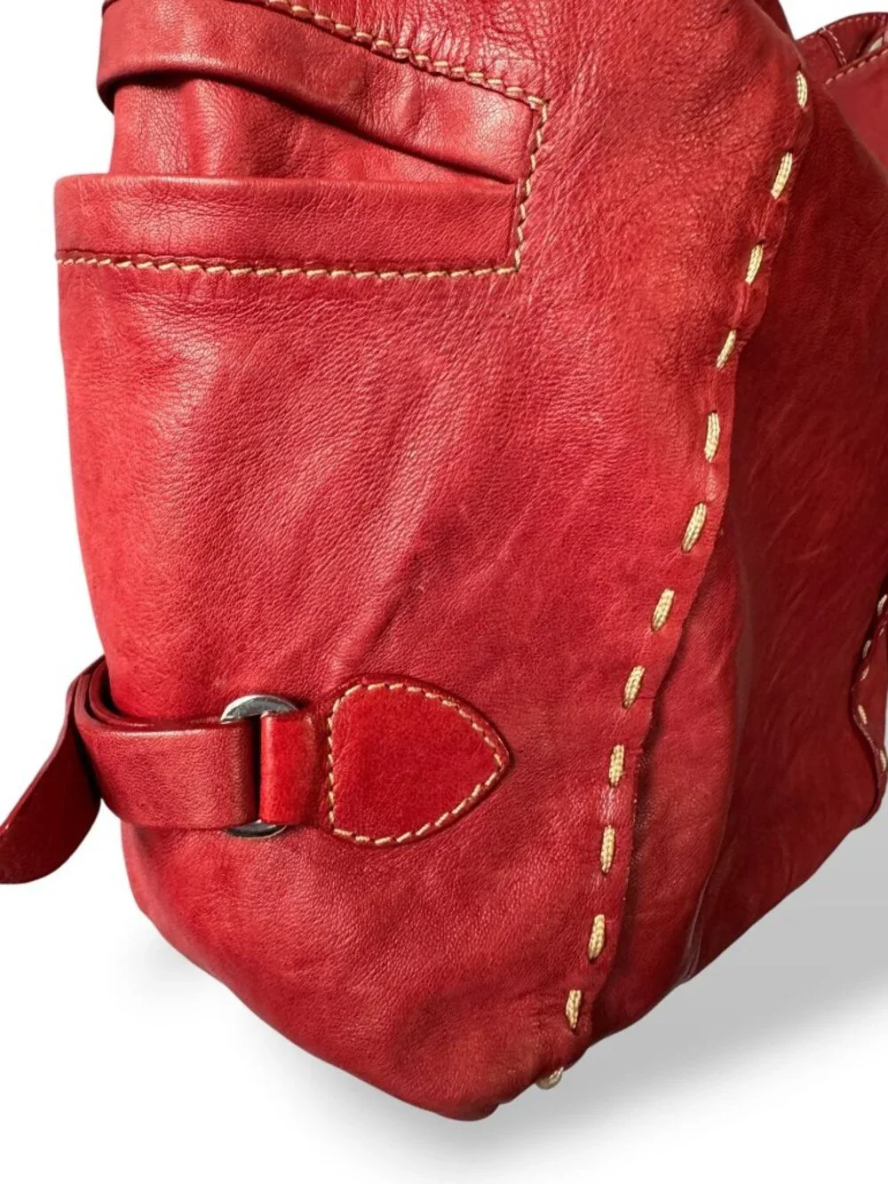 Nicoli Red Leather Shoulder Bag Adjustable Strap Soft Stitch Detail